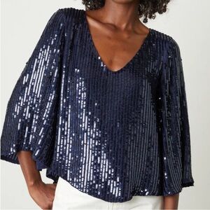 Like New Velvet Graham & Spencer Sequin Top Dark Navy Size Small